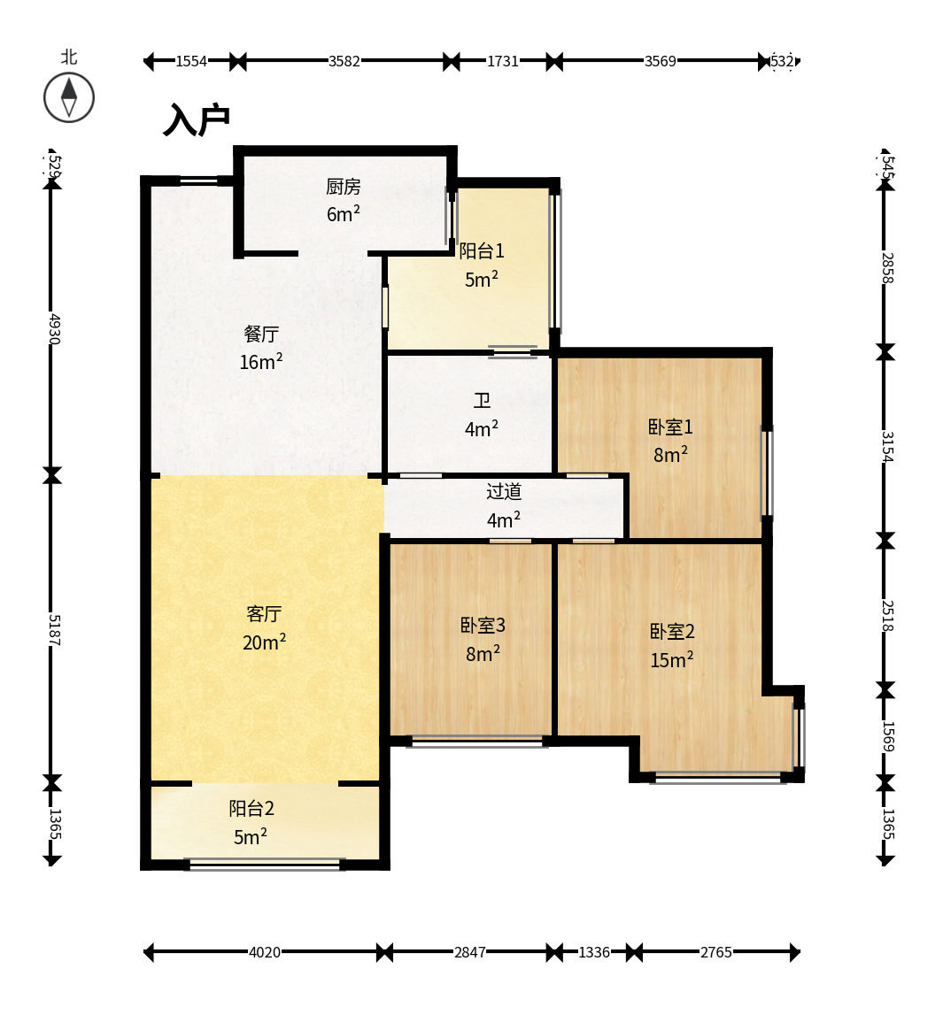 勤诚达新界  3室2厅1卫   90.00万户型图