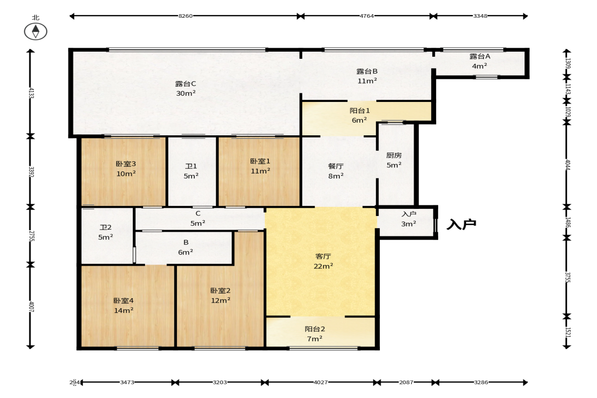 金茂建发观悦  4室2厅2卫   210.00万户型图