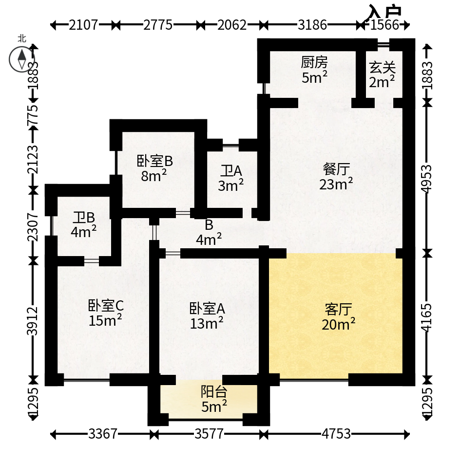 锦绣华天  3室2厅2卫   125.80万户型图