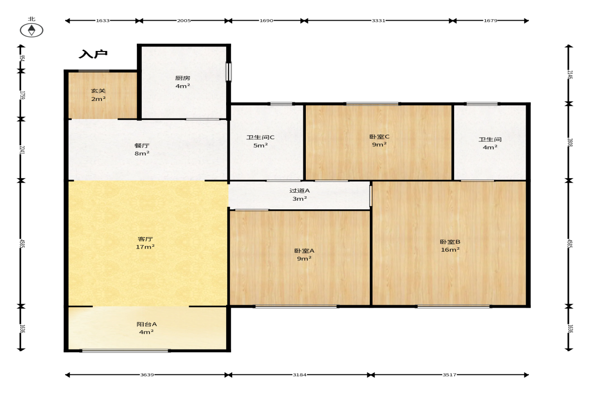 华润置地广场二期  3室2厅2卫    89.8万户型图