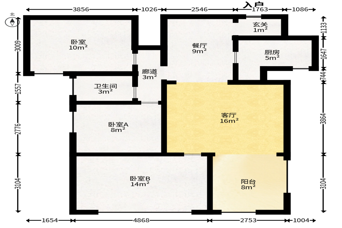 和顺洋湖壹号  3室2厅1卫   98.00万户型图