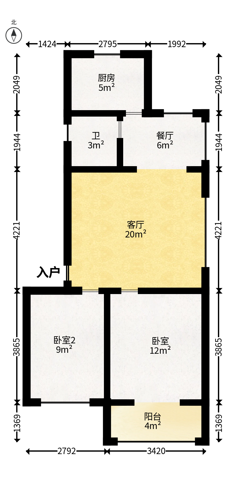 咸嘉新村嘉文苑  2室2厅1卫   56.00万户型图