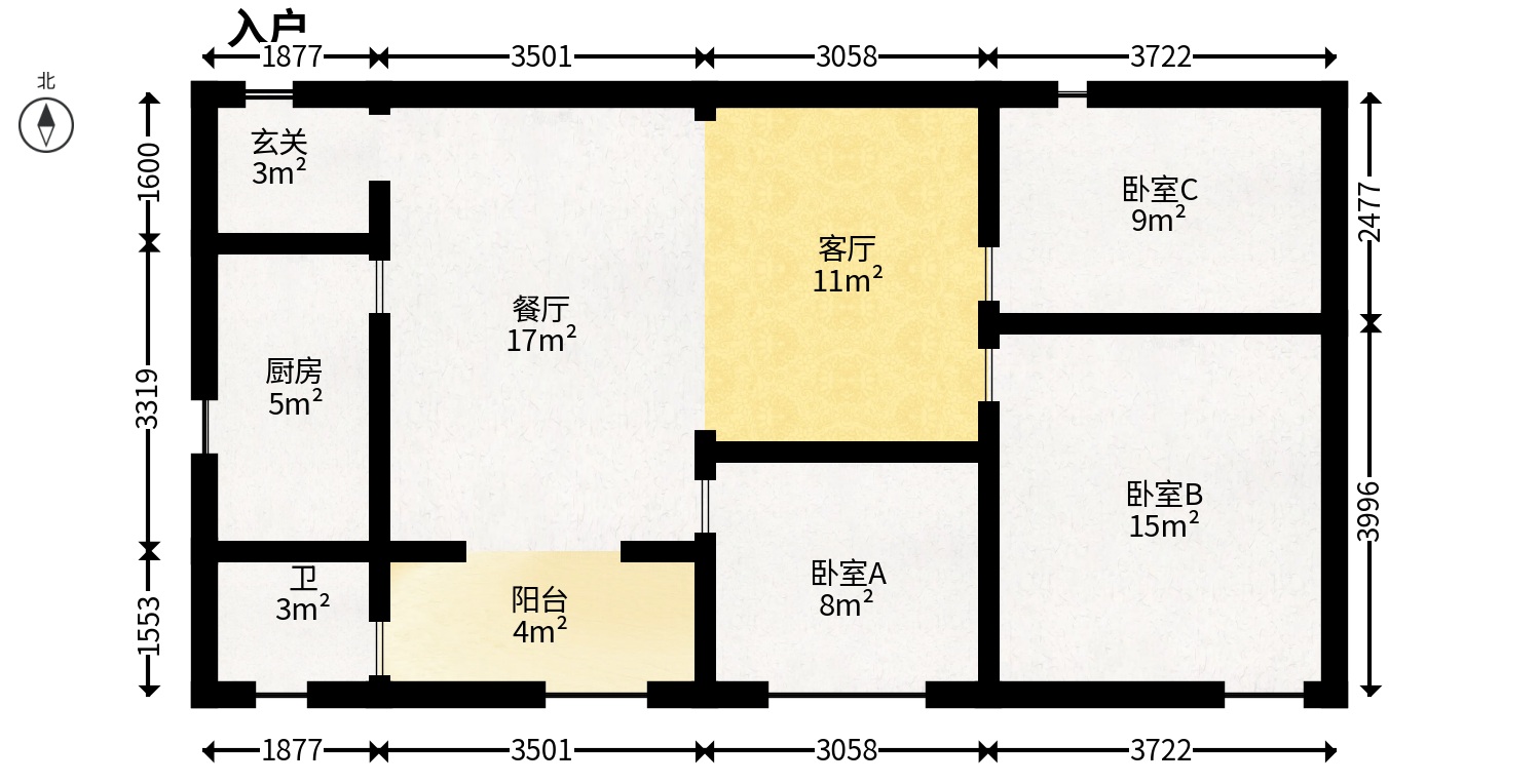 建鸿达现代公寓  3室2厅1卫   79.80万户型图