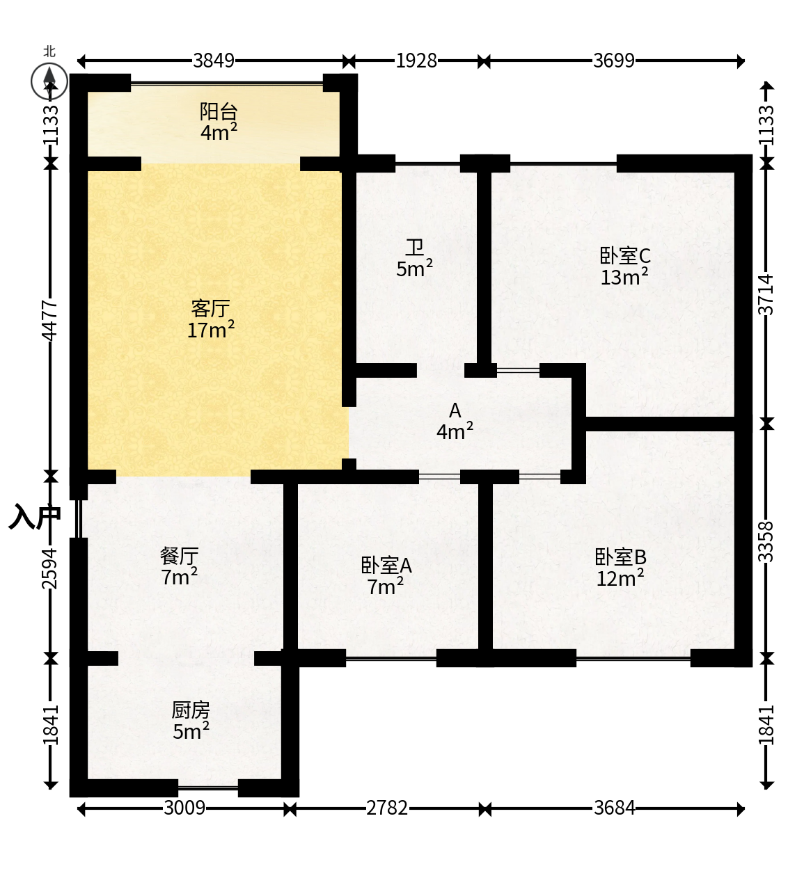 上林紫郡（锦顺和园）  3室2厅1卫   85.00万户型图