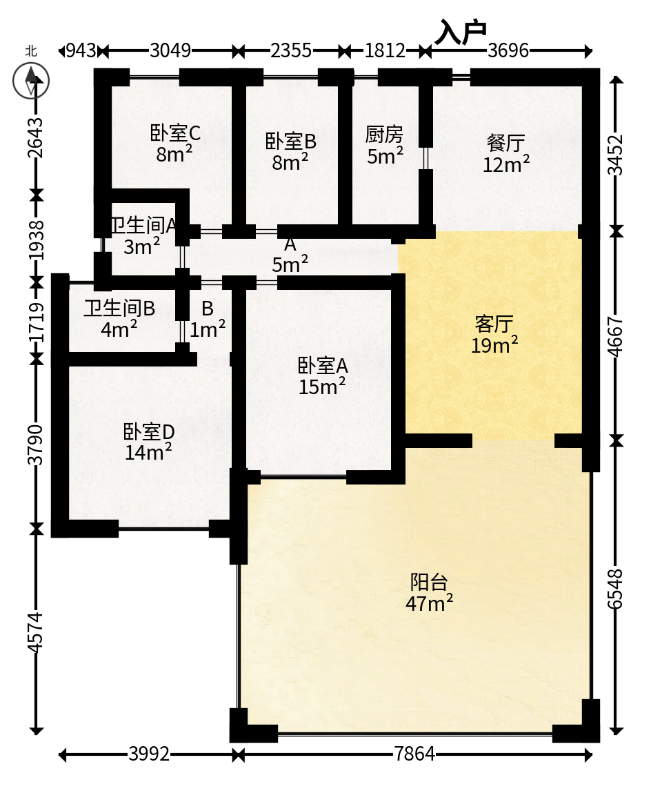 福天藏郡院子  1室2厅2卫   141.00万户型图
