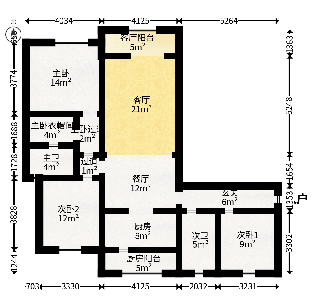 恒基旭辉湖山赋  3室2厅2卫   75.00万户型图