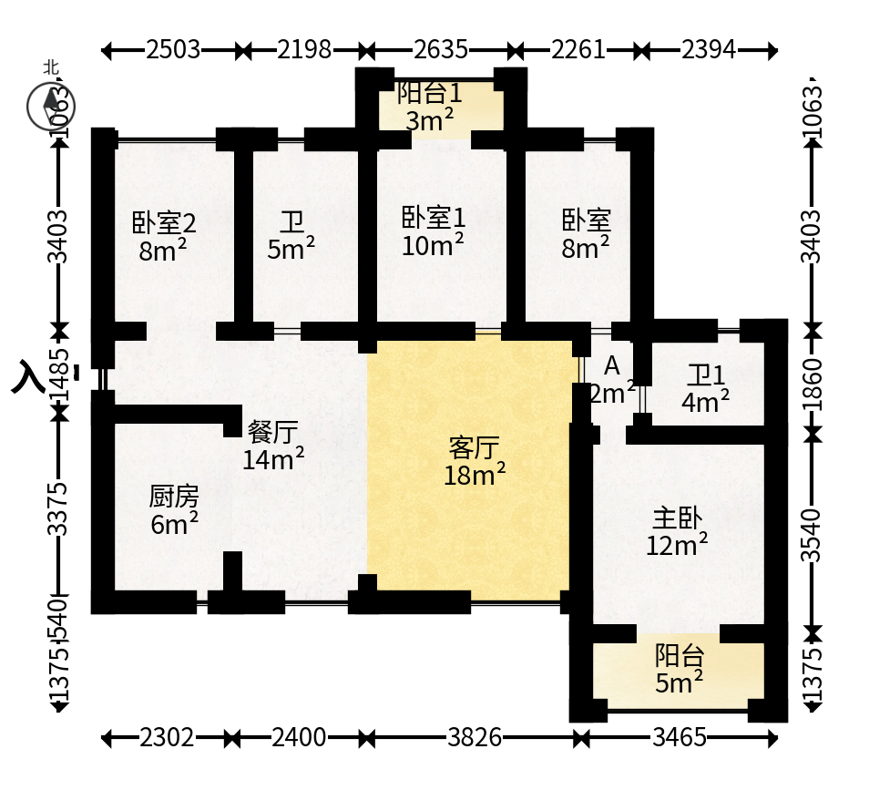 山水湾  3室2厅2卫   88.00万户型图