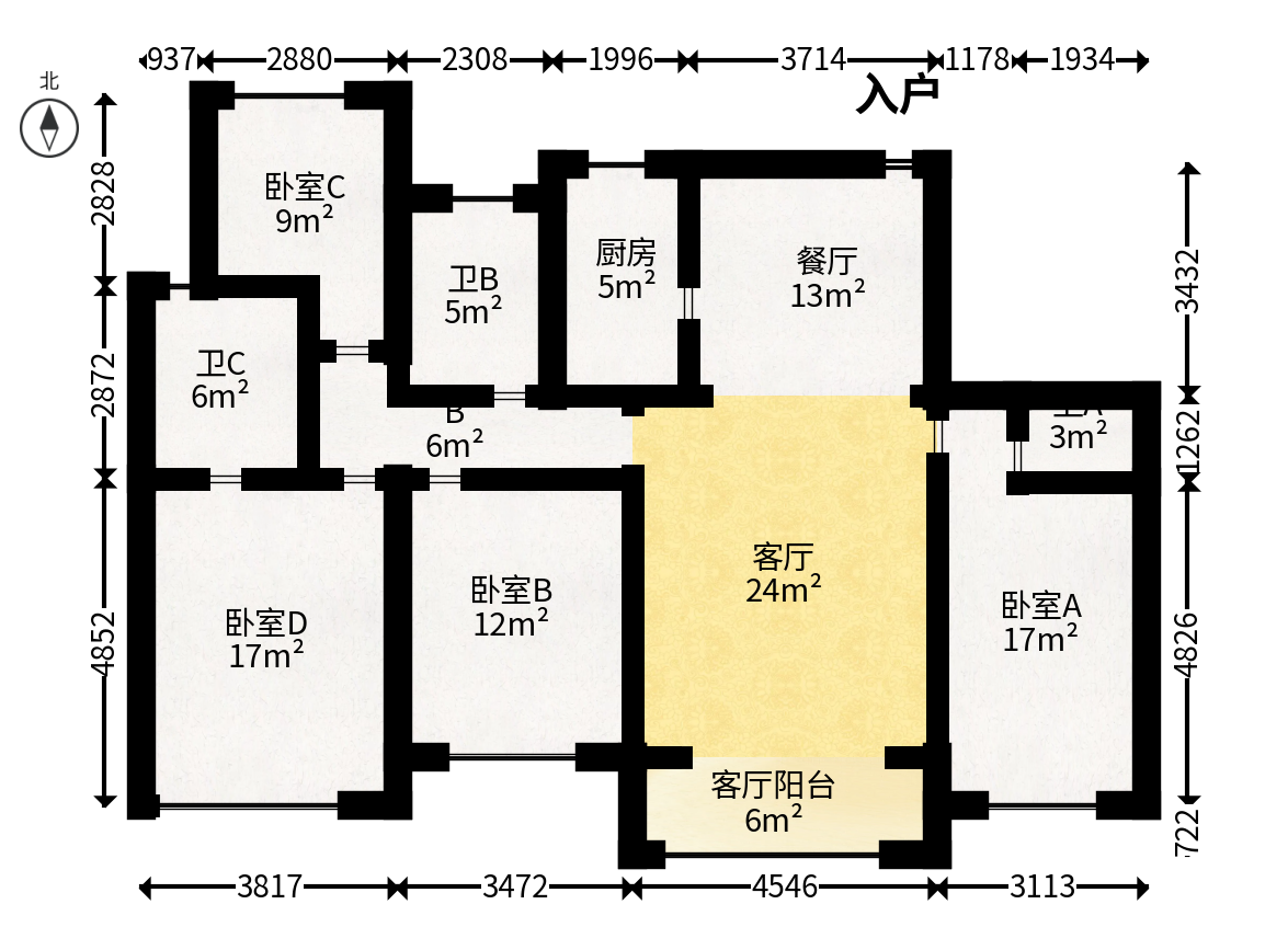 正荣滨江紫阙台  4室2厅3卫   225.00万户型图
