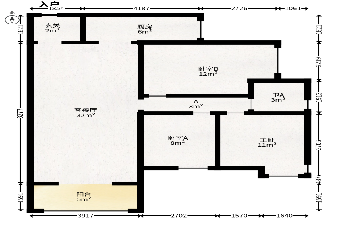 奥克斯广场  3室2厅1卫   110.00万户型图