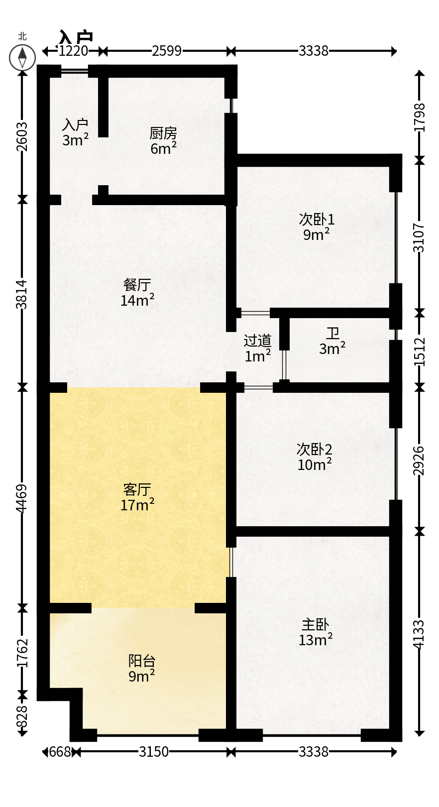 万科城  3室2厅1卫   88.00万户型图