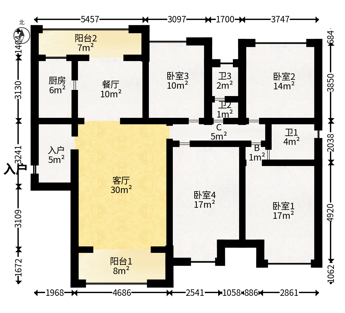 新华都万家城  4室2厅2卫   140.00万户型图