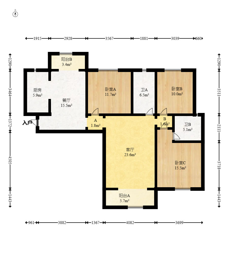 朝正美苑  3室2厅2卫   88.00万户型图
