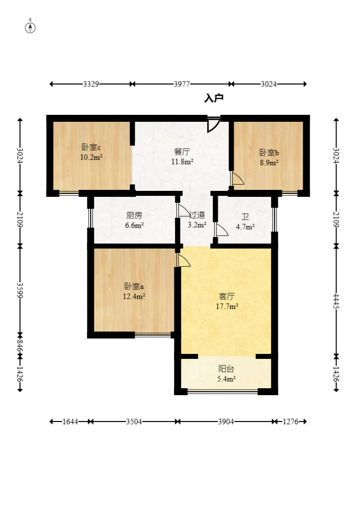富基世纪公园  3室2厅1卫   48.00万户型图
