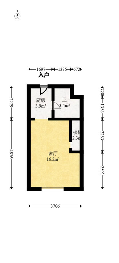雅居乐新地  1室1厅1卫   34.80万户型图
