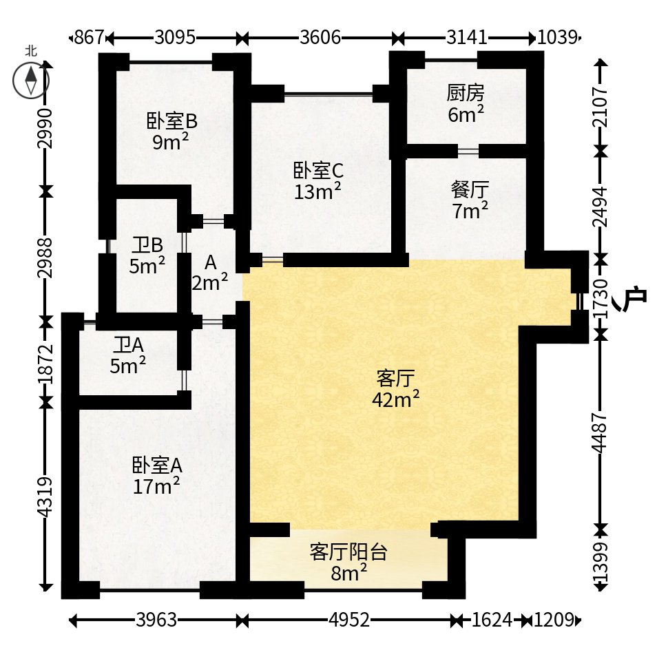 龙湖铂金中心（龙湖春江郦城）  3室2厅2卫   238.00万户型图