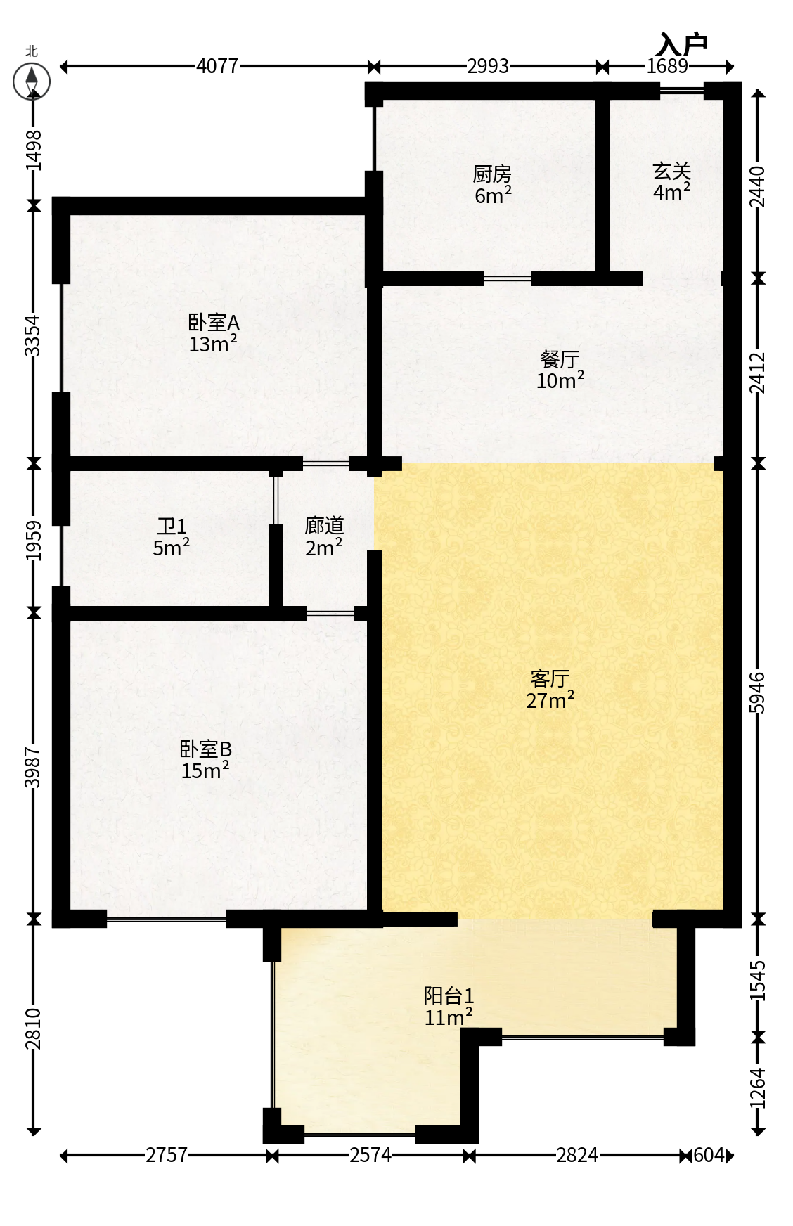 江山帝景雅典  2室1厅1卫   119.00万户型图