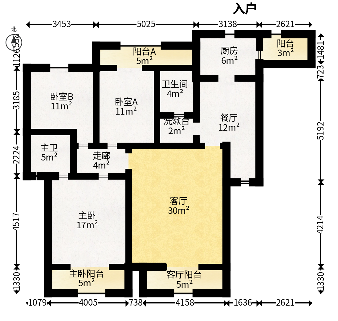 天和家园  3室2厅2卫   126.00万户型图
