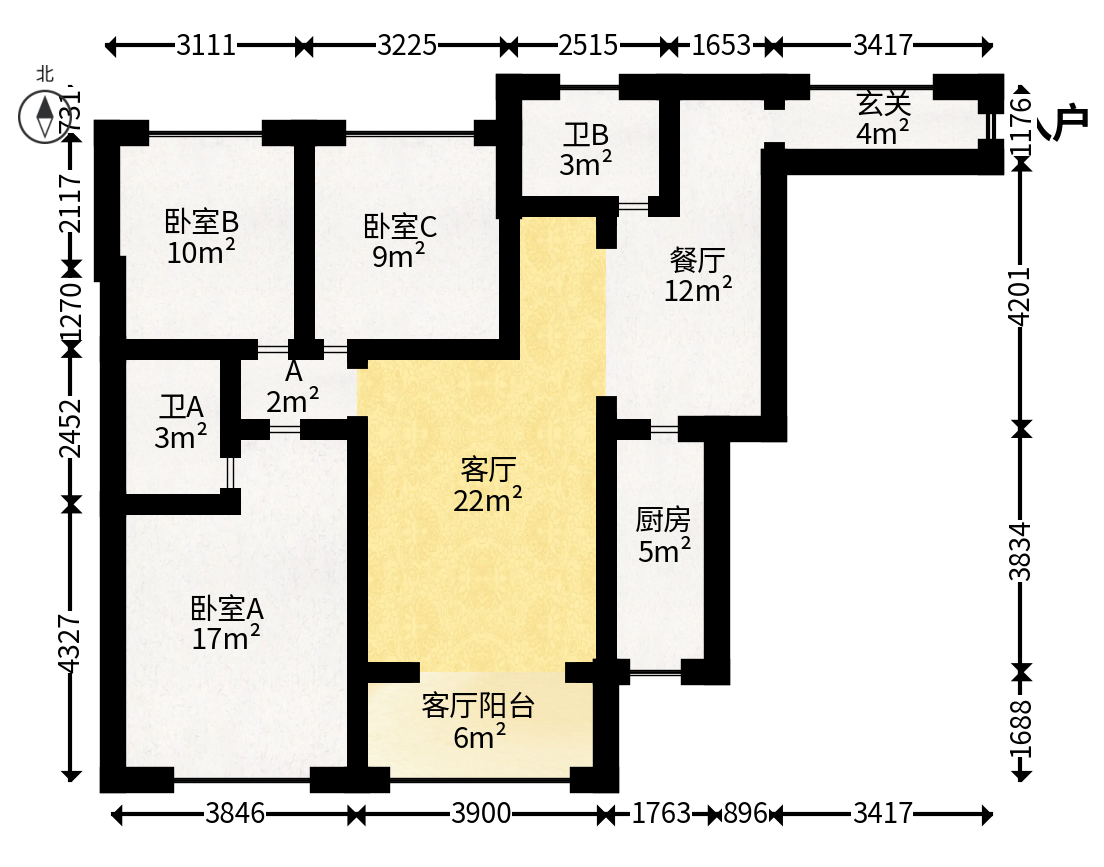 钰龙天下二期（钰龙佳园）  3室2厅2卫   278.00万户型图