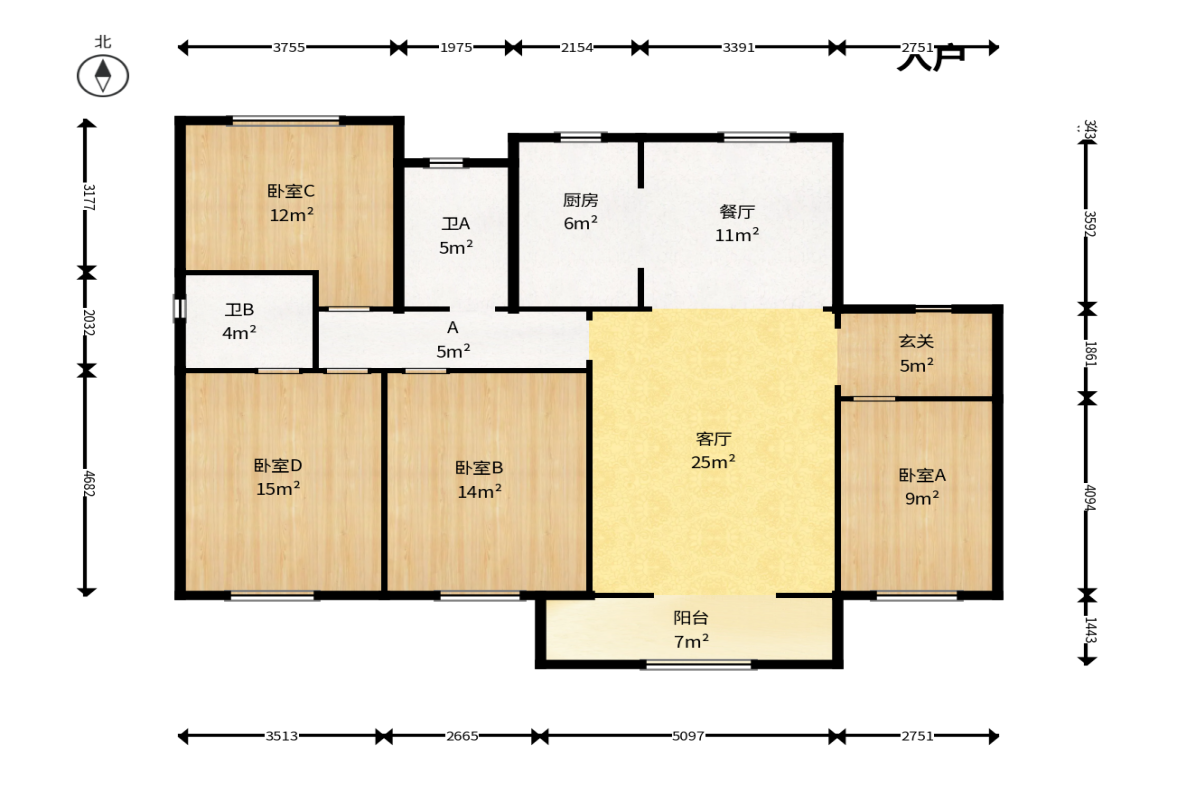保利和光尘樾  4室2厅2卫   145.00万户型图