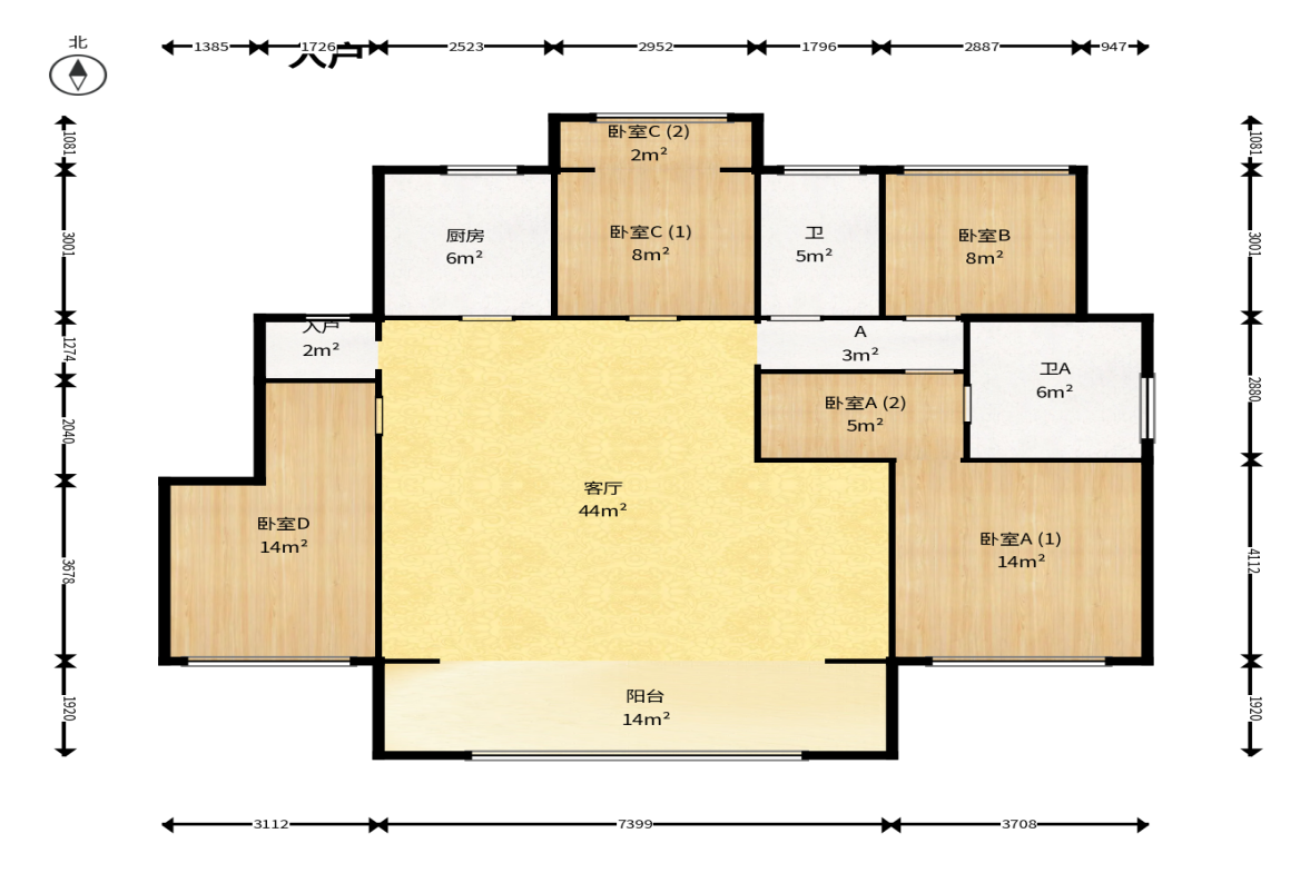 绿地麓湖郡  4室2厅2卫   320.00万户型图
