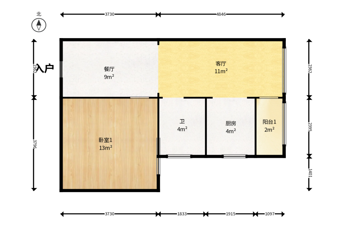 汇都公寓  1室1厅1卫   43.00万户型图