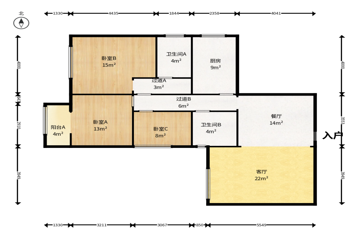 星沙教师公寓  3室2厅2卫   65.00万户型图