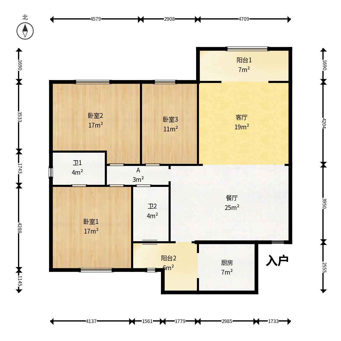 翡翠林居  3室2厅2卫   102.00万户型图