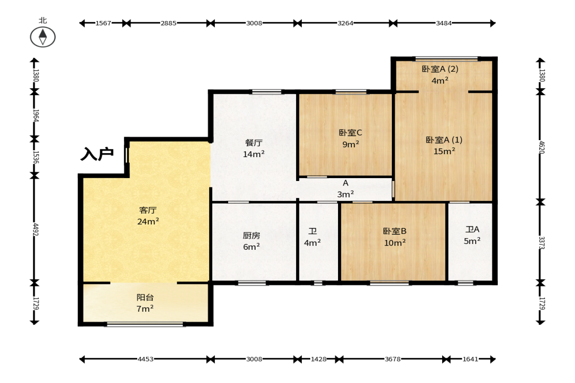 麓谷加州阳光  3室2厅2卫   93.00万户型图