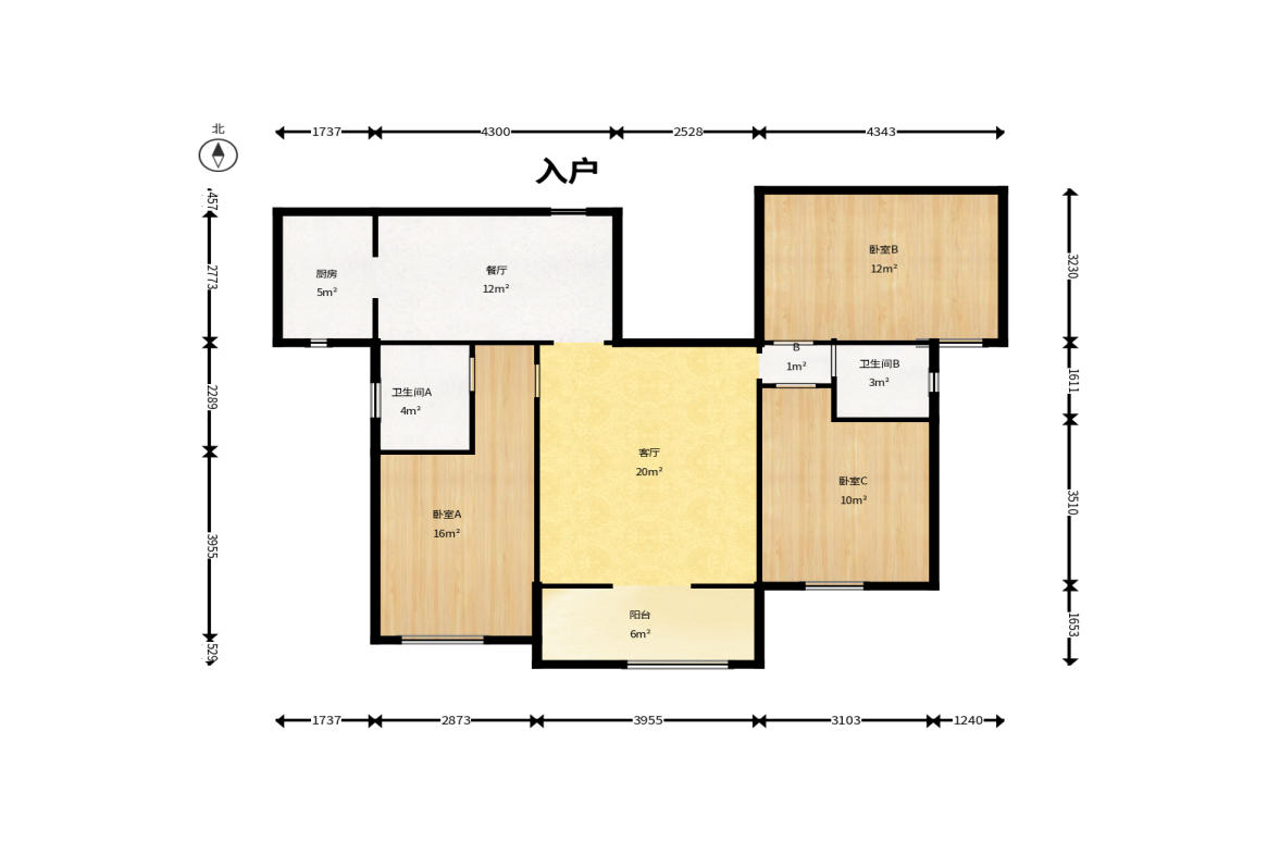福天藏郡院子  3室2厅2卫   85.00万户型图