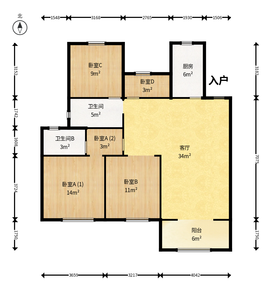 梅溪正荣府  4室2厅2卫   122.00万户型图