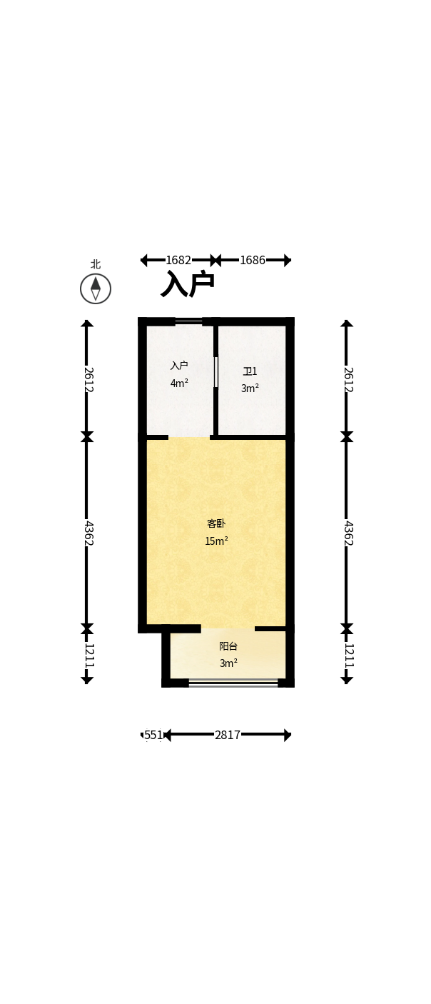 明昇壹城（明昇时代广场）二期  1室1厅1卫    48.0万户型图