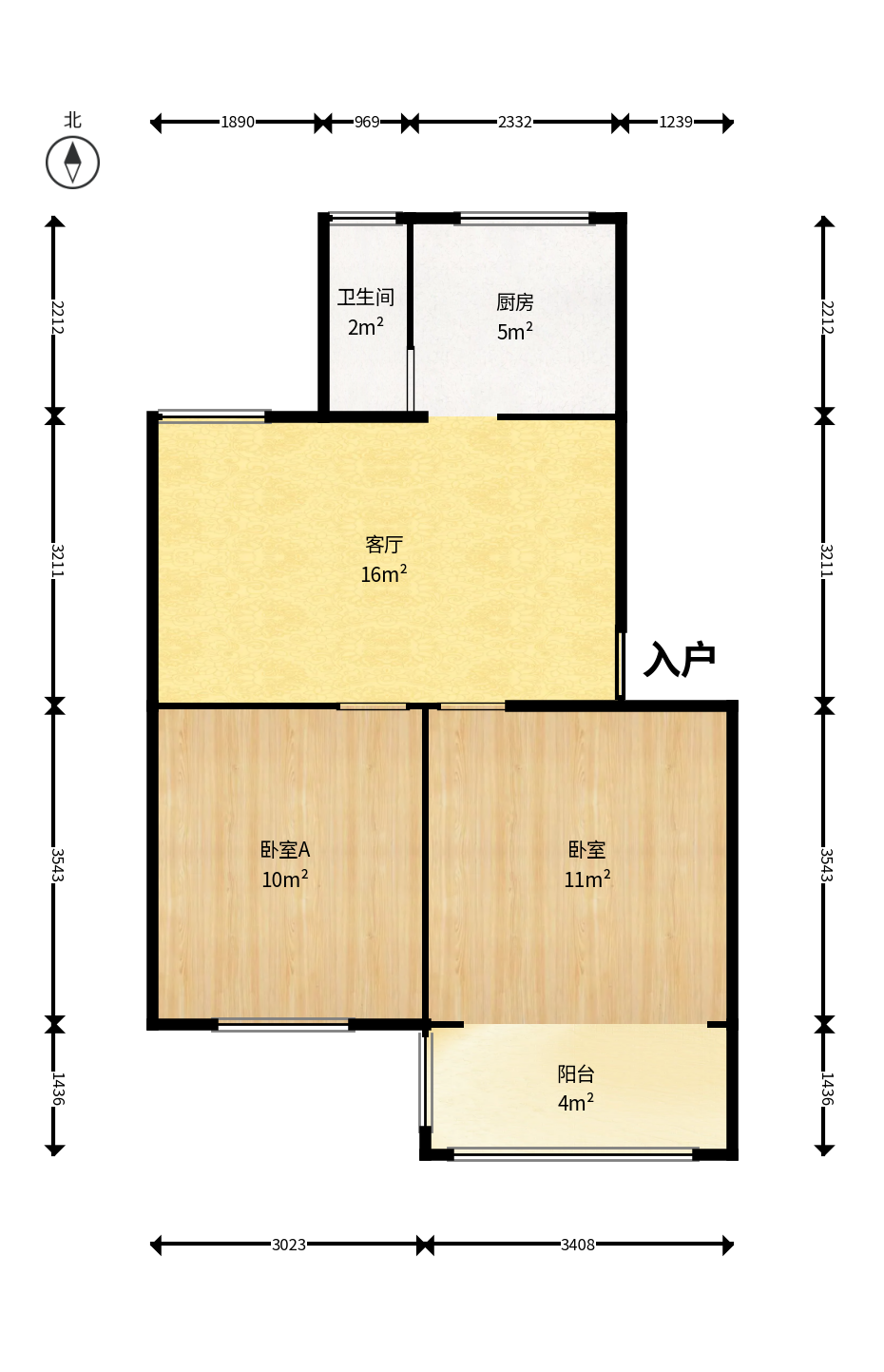 望月湖小区八片  2室1厅1卫   48.00万户型图