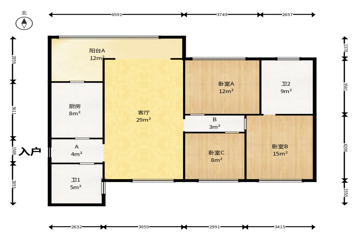 恒大绿洲  3室1厅2卫   117.00万户型图