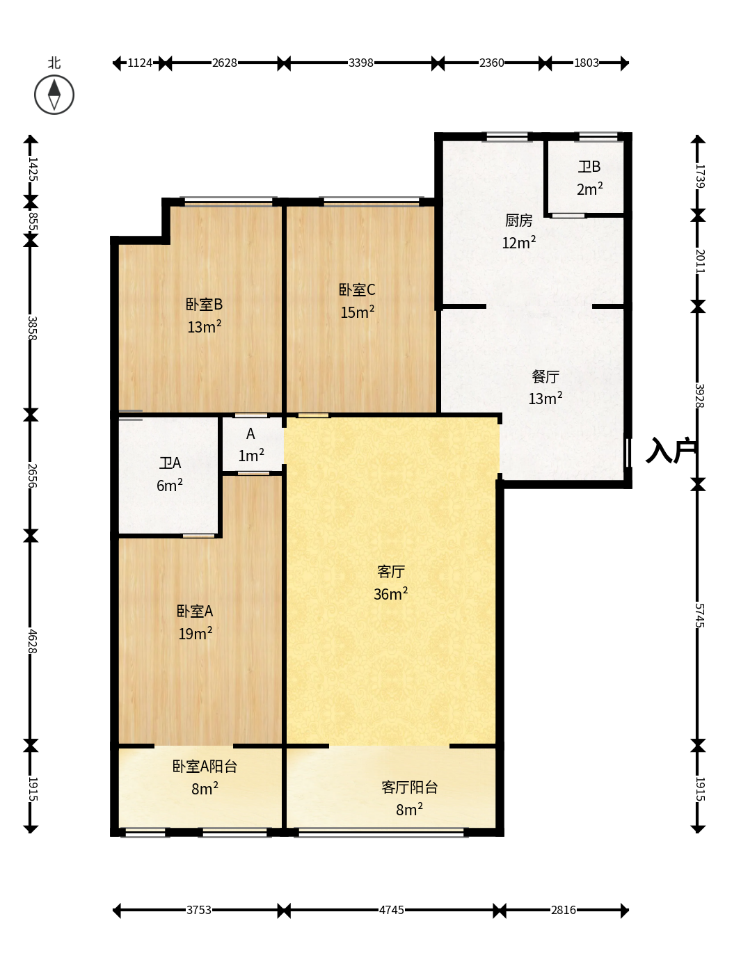 八方小区C区  3室2厅2卫   438.00万户型图