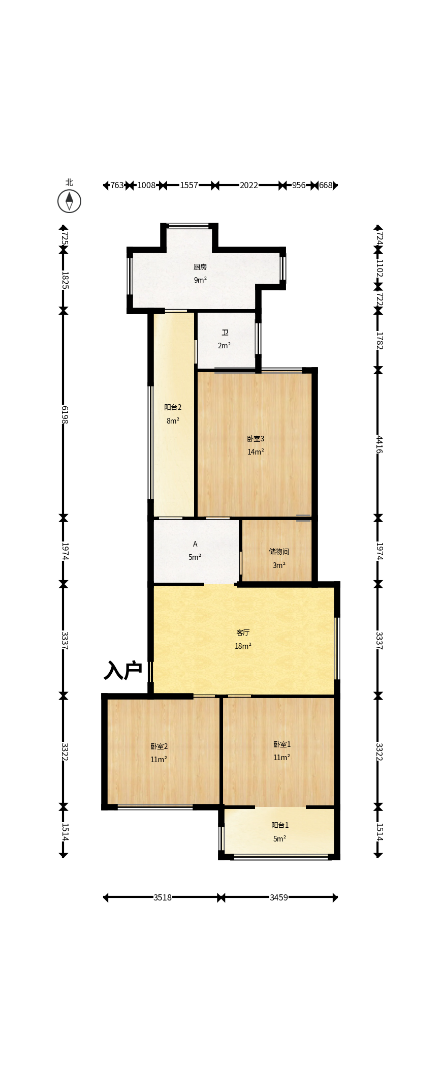 南郊公园宿舍  3室2厅1卫   52.00万户型图