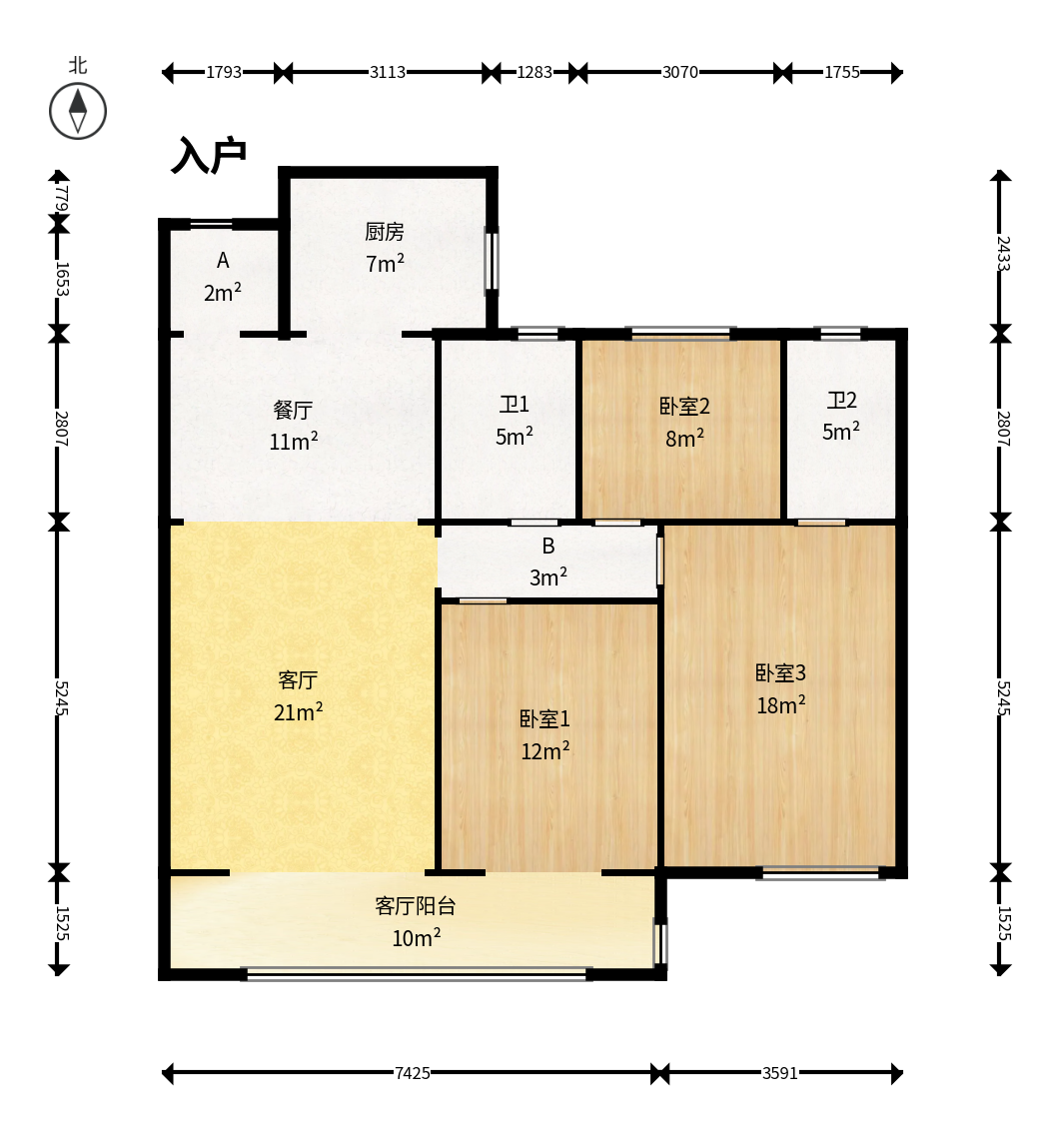 中建钰和城  3室2厅2卫   180.00万户型图