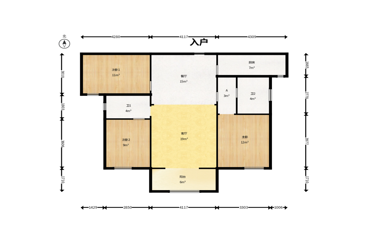 北辰三角洲C3区  3室2厅2卫   178.00万户型图
