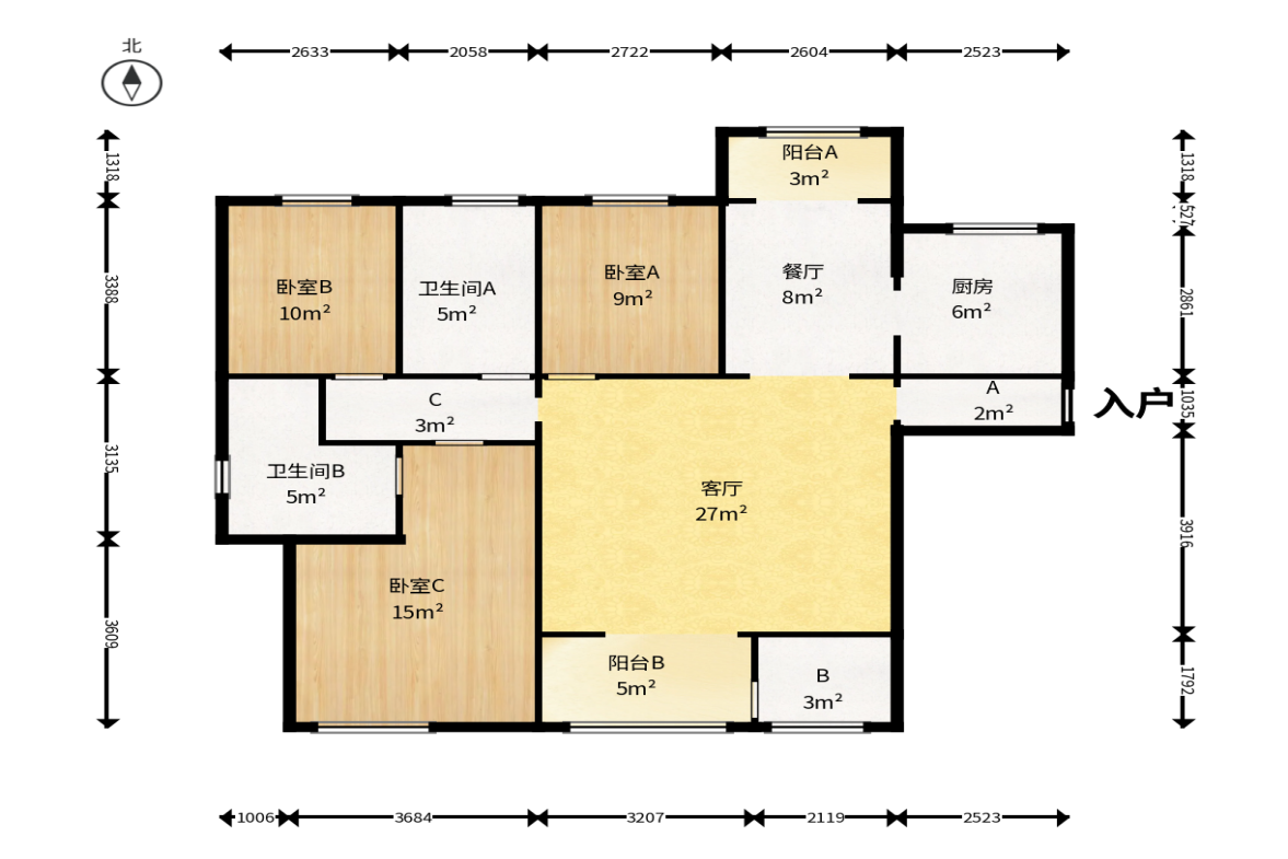 五矿格澜郡  3室2厅2卫   115.00万户型图