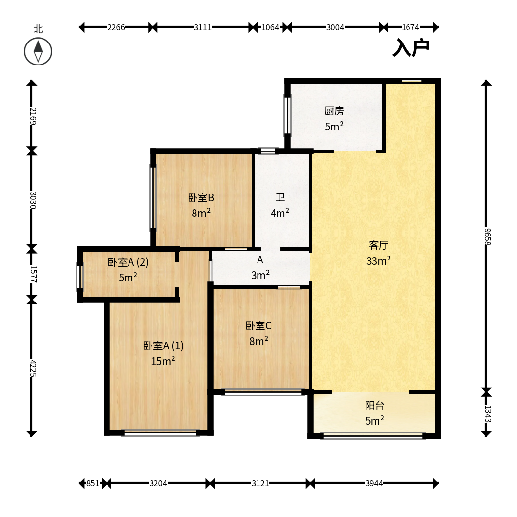 达美D6区  3室2厅2卫    115.0万户型图