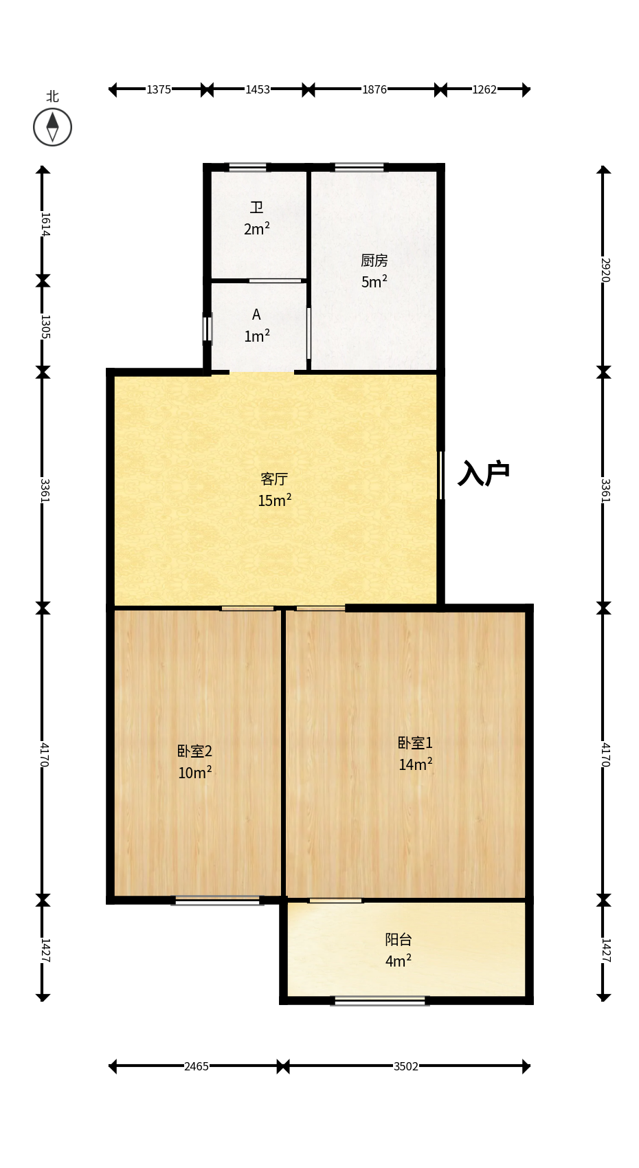 涂家冲社区（涂新小区、农商银行宿舍）  2室1厅1卫    38.8万户型图