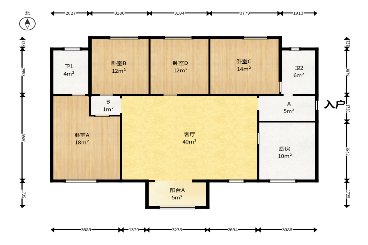 万科金域华府三四期  4室2厅2卫   128.00万户型图