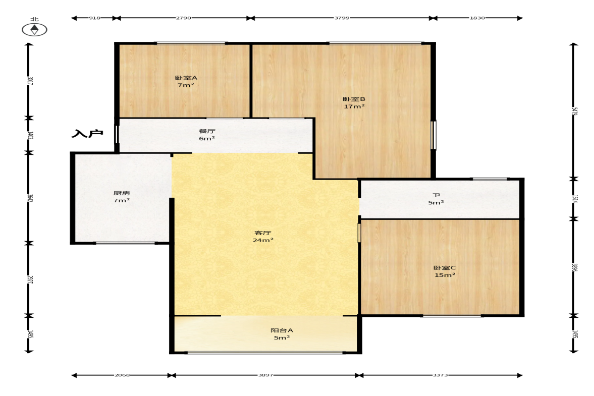 上园商住小区  3室2厅1卫    96.8万户型图