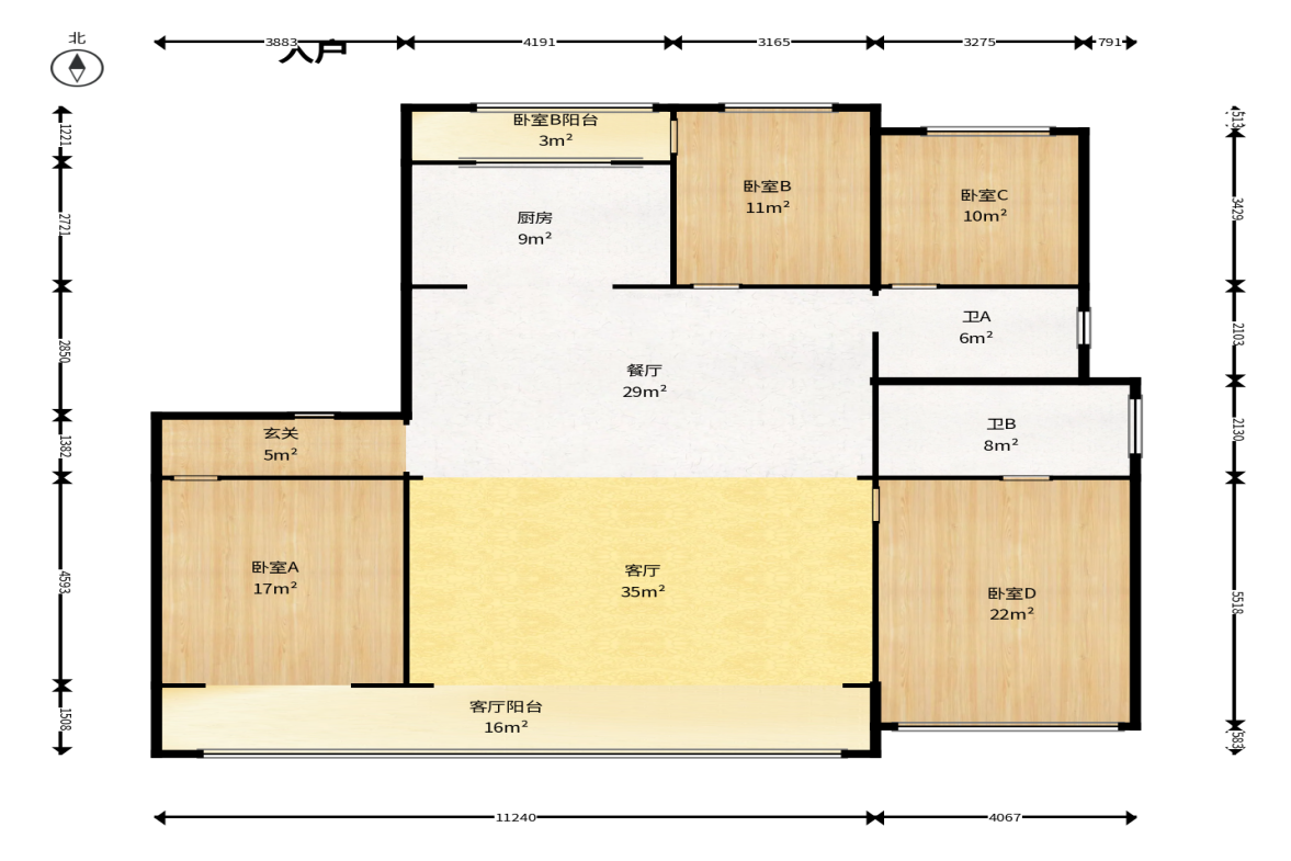 招商蛇口滨江境  3室2厅2卫    420.0万户型图