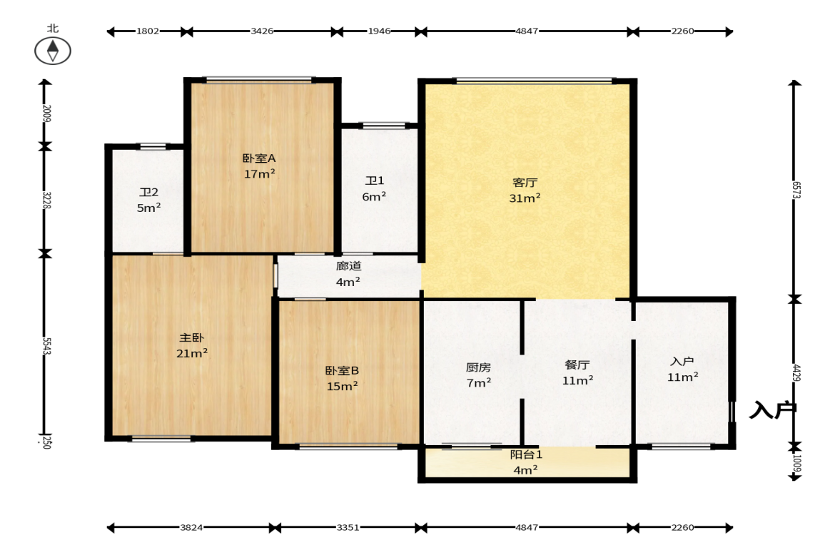 枫华府第  3室2厅2卫   75.00万户型图