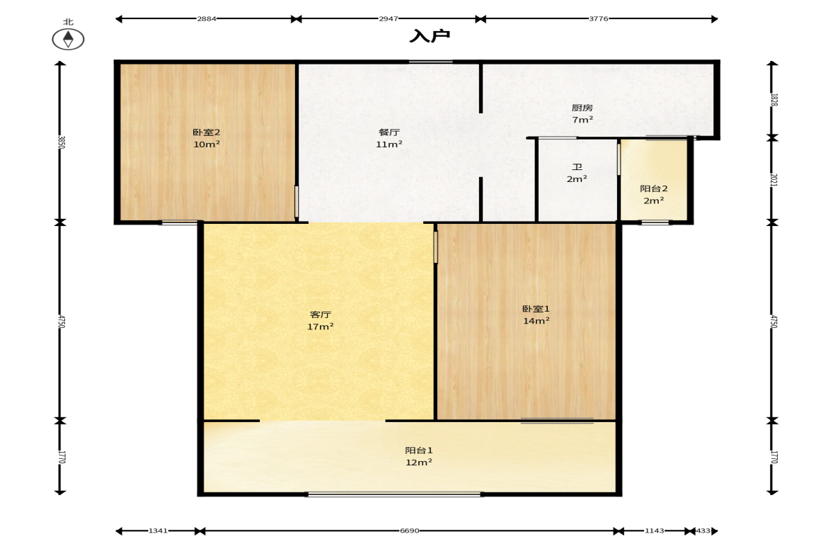 通用时代国际社区  2室2厅1卫    77.0万户型图
