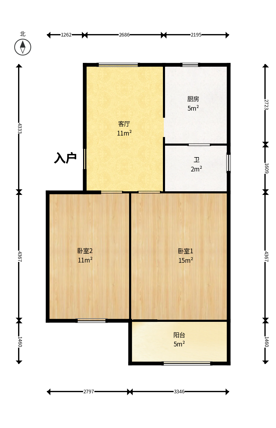 牛角塘社区  2室2厅1卫   38.80万户型图