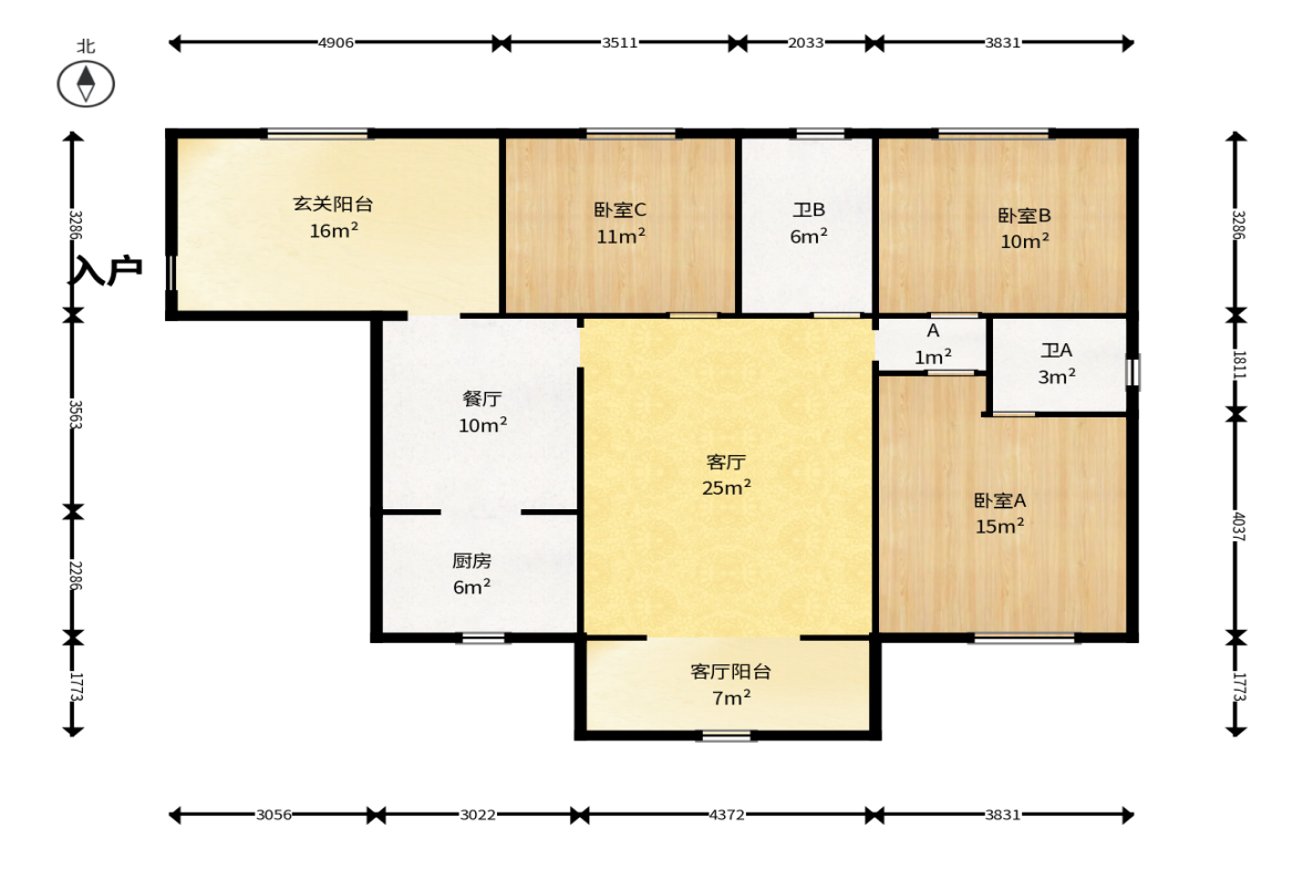 钰龙天下一期  3室2厅2卫   298.00万户型图