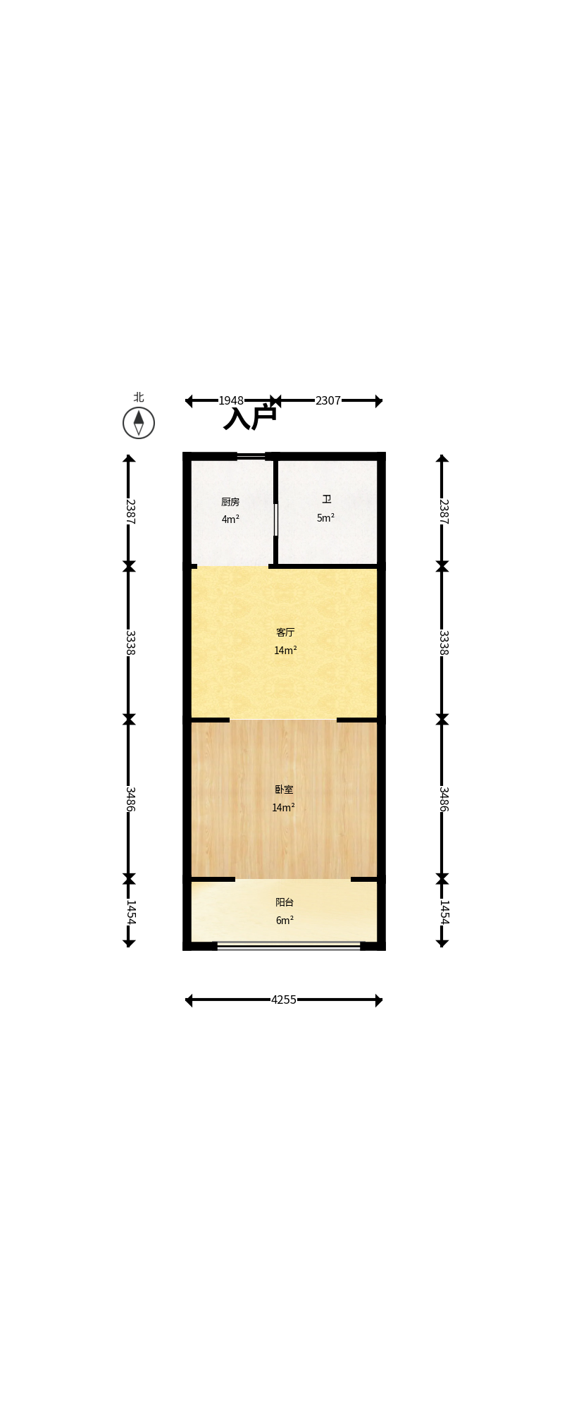 西子一间  1室1厅1卫    36.0万户型图