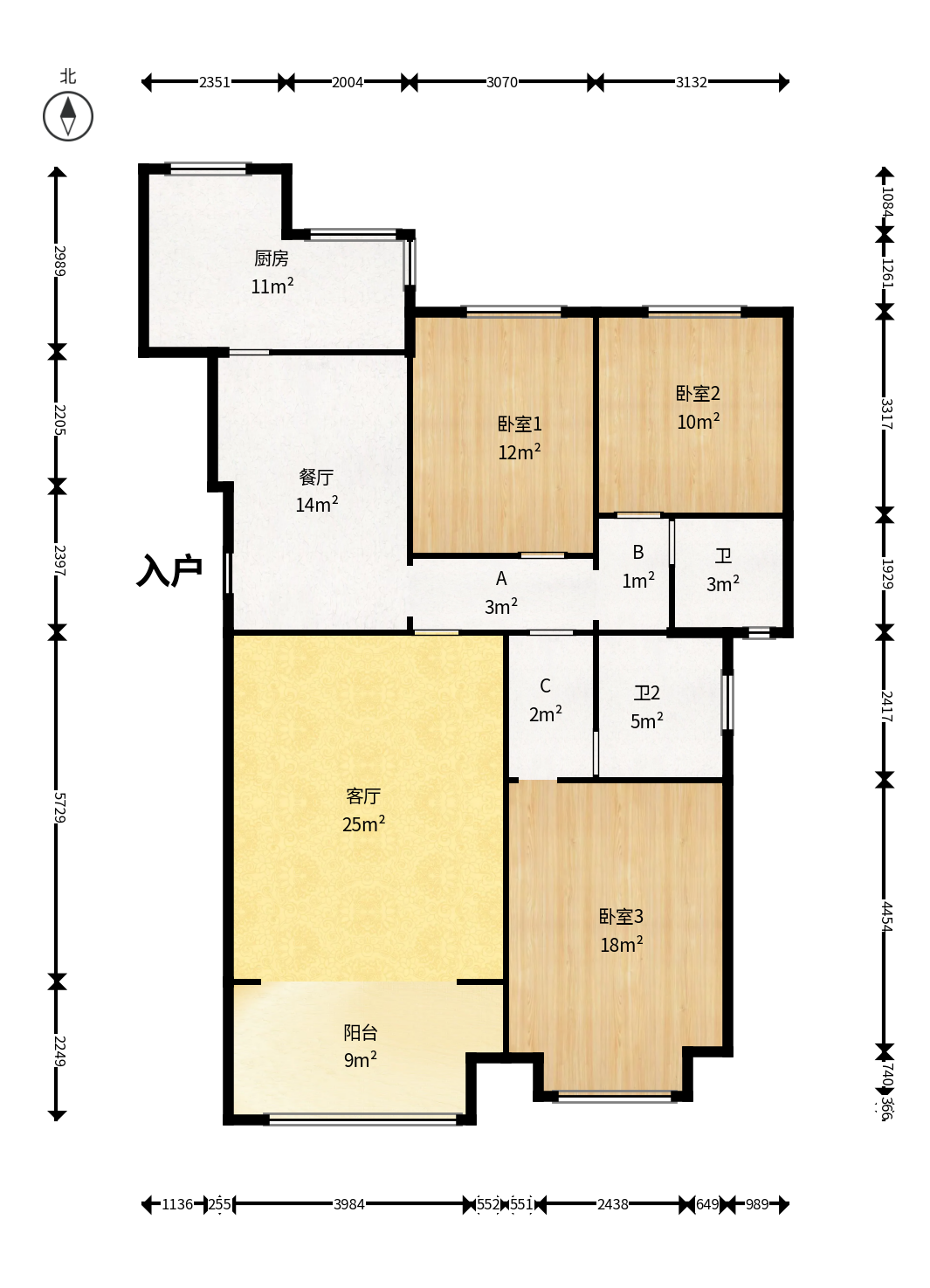福乐康城  3室2厅2卫    82.8万户型图