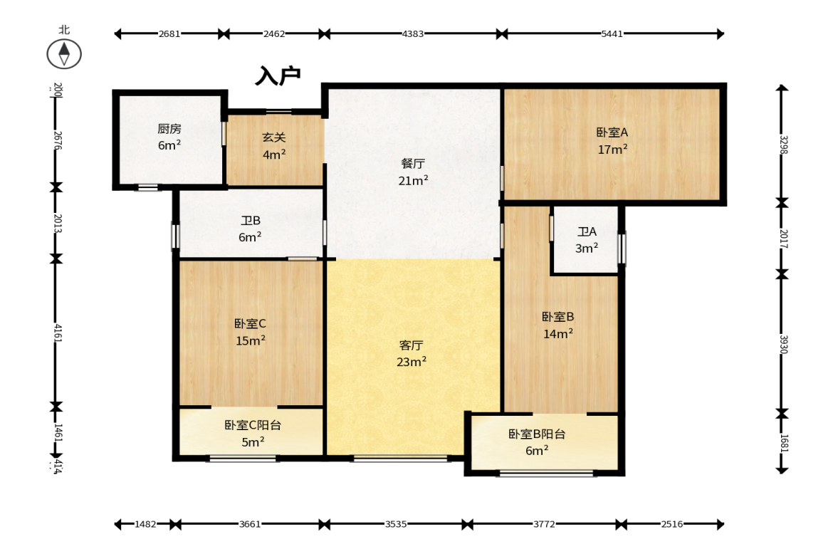 八方小区C区  3室2厅2卫   350.00万户型图
